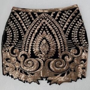 The Sang Sequin Beaded Mini Skirt Black Gold Statement NWT L